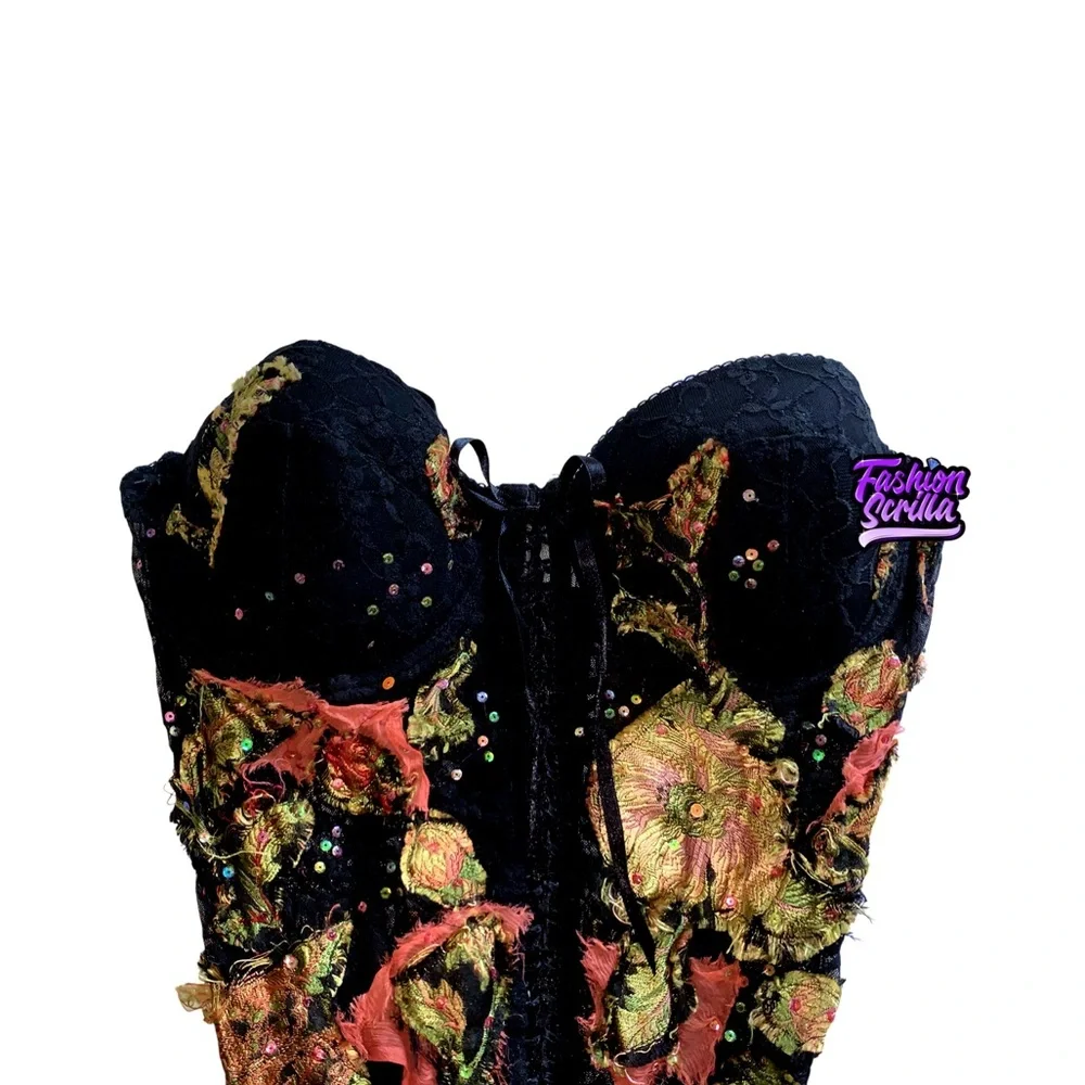 Vintage Alberto Makali Avant Garde Archival Lace Silk Apliqué Bustier Corset Top - Picture 4 of 14